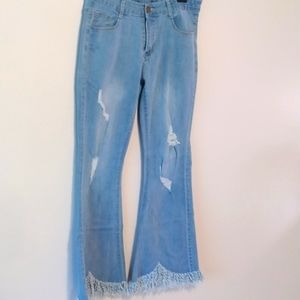 Flared fringe jean like pants